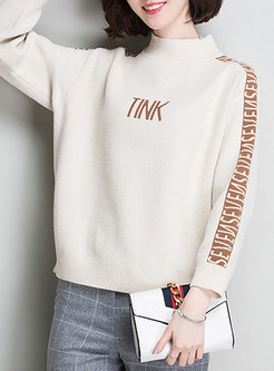 Hit Color Letter Design Stand Collar Sweater