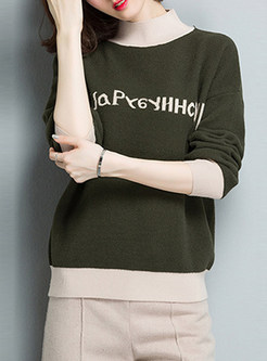 Contrast Color Letter Pattern Batwing Sleeve Sweater