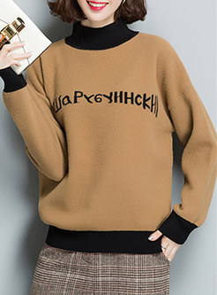 Contrast Color Letter Pattern Batwing Sleeve Sweater