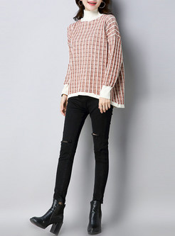 Fashion Color-blocked Asymmetric Knitted Sweater