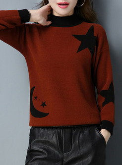 Brief Star Pattern Turtle Neck Knitted Sweater