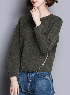 Nail Drill Batwing Sleeve O-neck Knitted Sweater