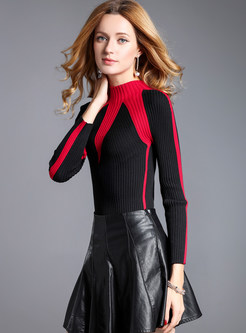 Slim Hit Color Stand Collar Knitted Sweater