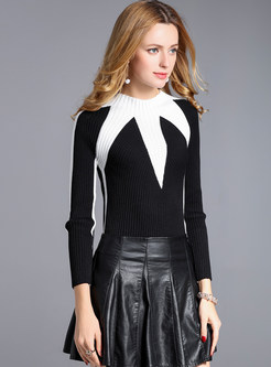Slim Hit Color Stand Collar Knitted Sweater