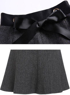 High Waist Warm Belted Thicken A-line Skirt