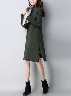 Brief High Neck Split Loose Knitted Dress