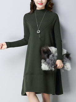 Brief High Neck Split Loose Knitted Dress
