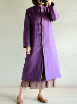 Purple Vintage Stand Collar Straight Coat