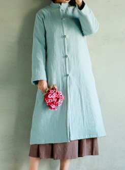 Blue Vintage Stand Collar Straight Coat