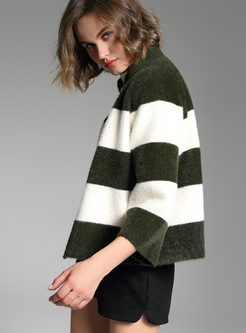 Stand Collar Color-blocked Straight Coat