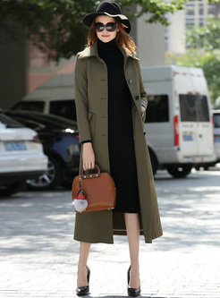 Lapel Single-breasted Long Trench Coat