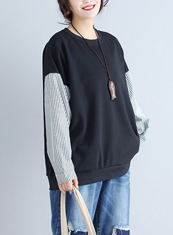 Oversized Striped Patched Sweatshirt