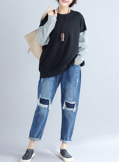 Oversized Striped Patched Sweatshirt