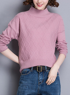 Pink Brief High Neck Woolen Sweater