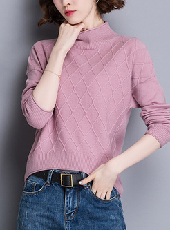 Pink Brief High Neck Woolen Sweater