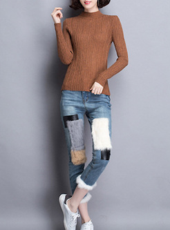Brown Chic Slim High Neck Sweater