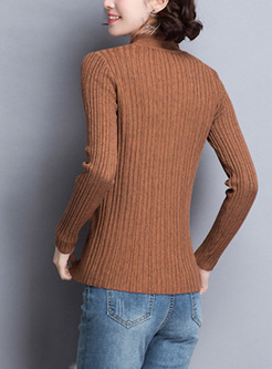 Brown Chic Slim High Neck Sweater