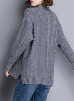 Grey Loose Asymmetric Hem Split Sweater