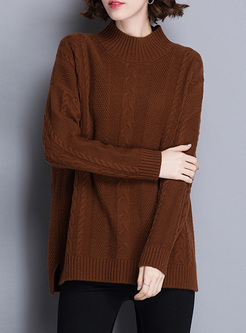 Loose Asymmetric Hem Split Sweater