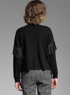Brief Loose Tassel Knitted Sweater