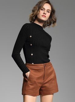 Brief Slim Buttoned Knitted Sweater
