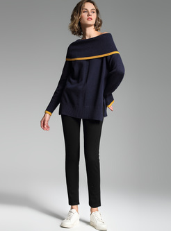 Elegant Slash Neck Split Sweater