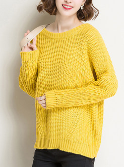 Causal O-neck Knitted Batwing Sleeve Sweater