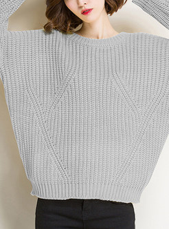 Causal O-neck Knitted Batwing Sleeve Sweater
