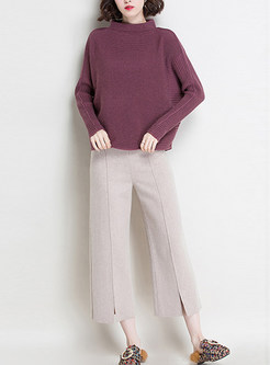 Brief Stand Collar Loose Knitted Sweater