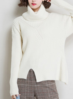 Sweet Double-deck Collar Asymmetric Sweater