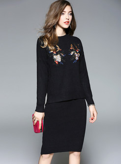 Causal Embroidery Knitted Two-piece Outfits