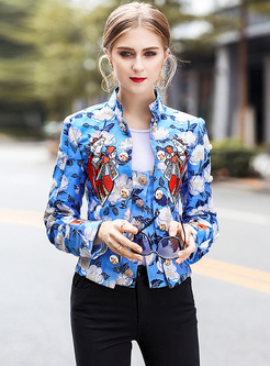 Street Stand Collar Slim Embroidery Coat