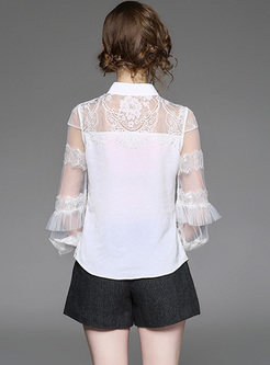 Sexy Lace Perspective Lapel Blouse