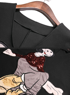 Casual V-neck Cartoon Embroidery Shift Dress