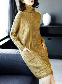 Loose Turtle Neck Wool Knitted Dress
