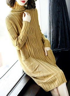 Loose Turtle Neck Wool Knitted Dress