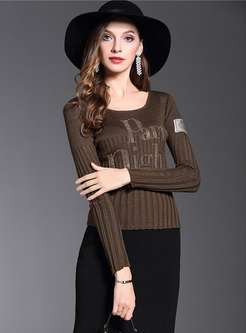 Slim Letter Pattern Patched Sweater