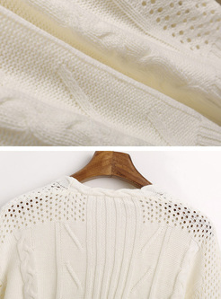 White Layered Flare Sleeve V-neck Sweater