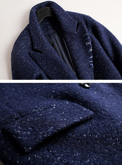 Stylish Embroidery Turn Down Collar Woolen Coat
