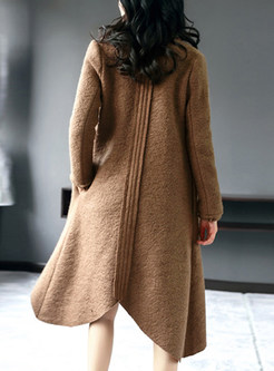 Chic Loose Asymmetric Hem Woolen Coat