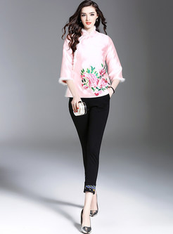 Ethnic Fur Collar Embroidery Short Thick Coat