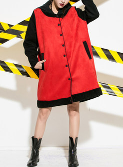 Hit Color Splicing Hooded Loose Coat