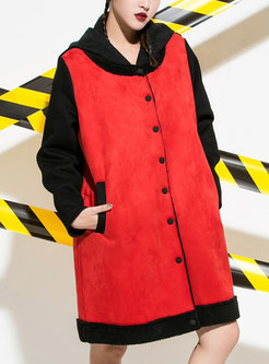 Hit Color Splicing Hooded Loose Coat