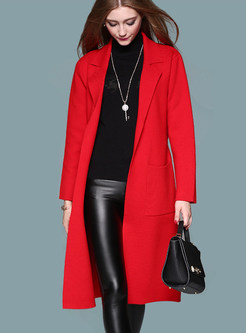 Work Turn Down Collar Belted Knitted Coat