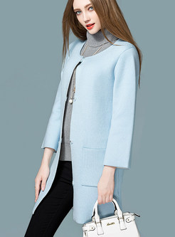 Fashion Long Sleeve Straight Knitted Coat