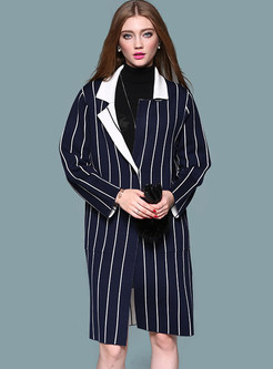 Street Striped Turn Down Collar Knitted Coat