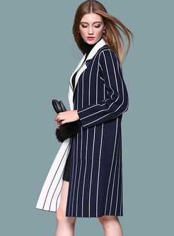 Street Striped Turn Down Collar Knitted Coat