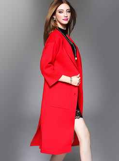 Brief Turn Down Collar Long Knitted Coat