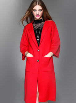 Brief Turn Down Collar Long Knitted Coat