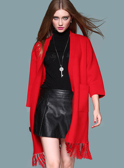 Chic Tassels Splicing Knitted Coat